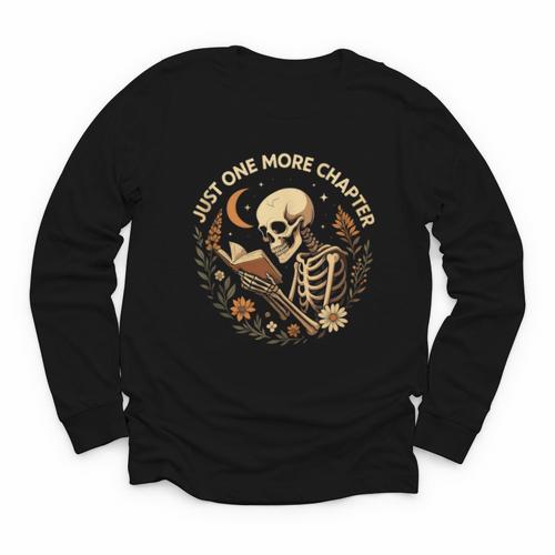 Just One More Chapter Book Lover Bookish Reading Skeleton Youth Long Sleeve Tee - Bookorys CA