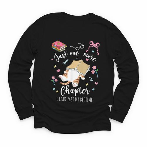 Just One More Chapter I Read Past My Bedtime Cat Book Lover Youth Long Sleeve Tee - Bookorys CA