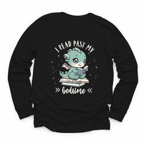 Kids I Read Past My Bedtime Cute Book Dragon Pajama Youth Long Sleeve Tee - Bookorys UK
