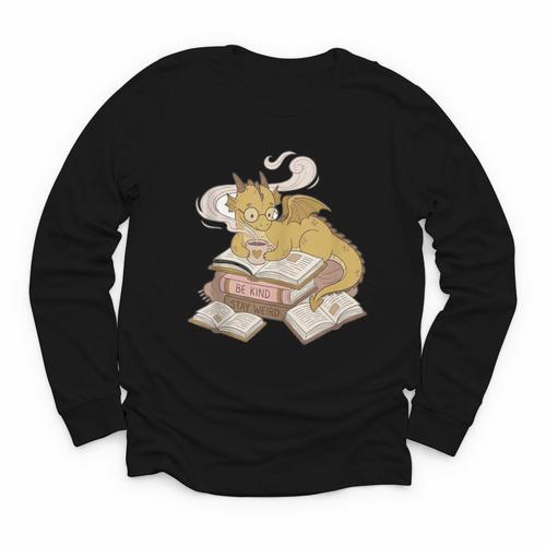 Be Kind Stay Weird Read Books Cute Dragon Youth Long Sleeve Tee - Bookorys UK
