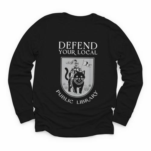 Knight Cat Defend Your Public Library Book Lover Youth Long Sleeve Tee - Bookorys