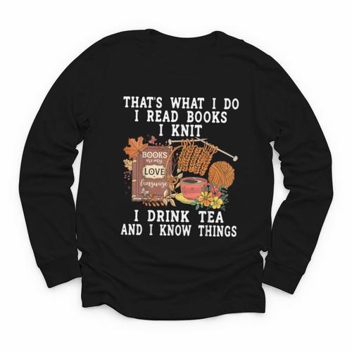 Knitting Reading Books Drinking Tea Knitter Knit Youth Long Sleeve Tee - Bookorys