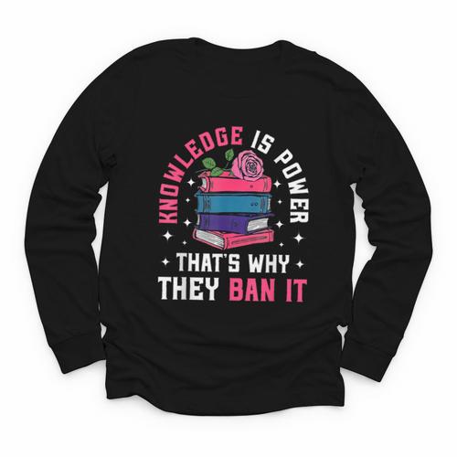 Knowledge Is Power Book Club Librarian Read Banned Books Youth Long Sleeve Tee - Bookorys