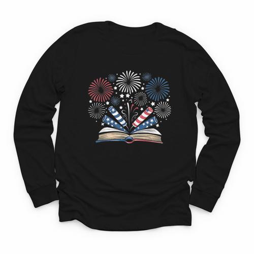 Librarian 4th July Book Lover Bookworm Patriotic Books Youth Long Sleeve Tee - Bookorys