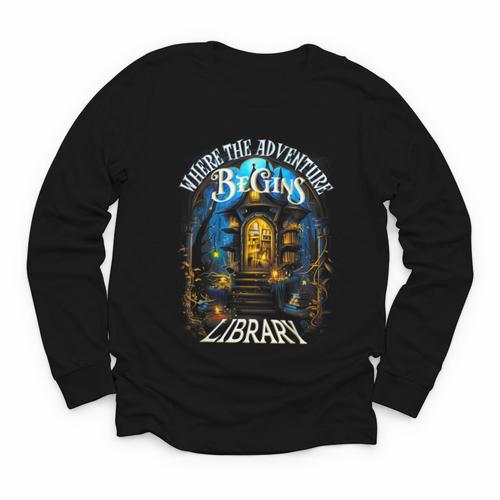 Library Where The Adventure Begins Book Reading Quote Youth Long Sleeve Tee - Bookorys