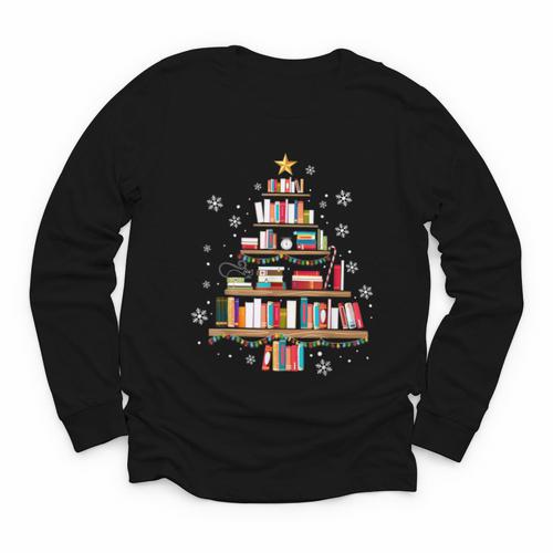 Library Books Christmas Tree Teacher Xmas Snowflake Youth Long Sleeve Tee - Bookorys AU