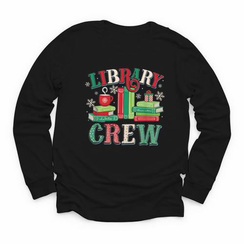 Library Crew Book Lovers Reader Teacher Librarian Christmas Youth Long Sleeve Tee - Bookorys