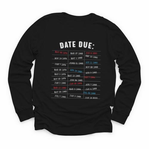 Library Due Date Stamp Card Librarian Book Reading Vintage Youth Long Sleeve Tee - Bookorys
