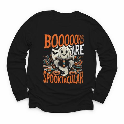 Library Halloween Book Lover Ghost With Books Youth Long Sleeve Tee - Bookorys AU