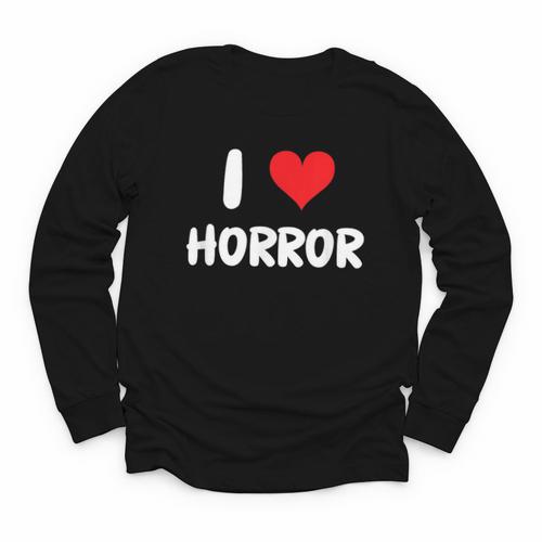I Love Horror Heart Movies TV Show Books Writing Read Youth Long Sleeve Tee - Bookorys