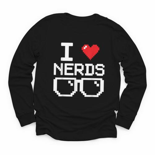 I Love Nerds I Heart Nerds For Science Book Knowledge Geeks Youth Long Sleeve Tee - Bookorys CA