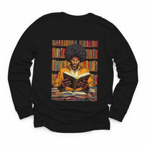Man Reading Book Black History Month Book Lover Afro Youth Long Sleeve Tee - Bookorys CA