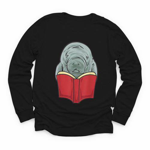 Manatee Reading Books Sea Animal Manatee Youth Long Sleeve Tee - Bookorys CA