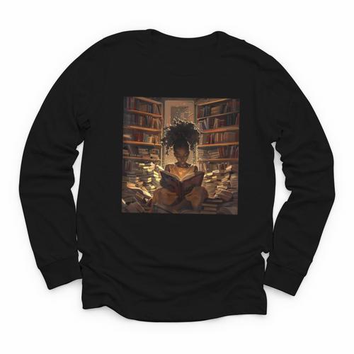 Melanin Afro Women Educated Reading Book History Youth Long Sleeve Tee - Bookorys CA