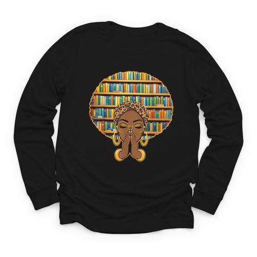 Melanin Afro Women Girl Book Librarian History African Youth Long Sleeve Tee - Bookorys AU