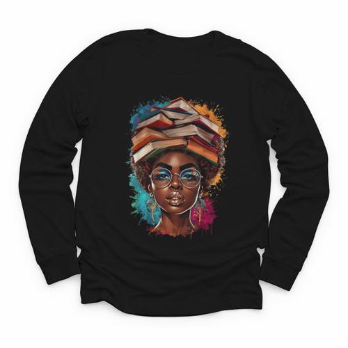 Melanin Girl Afro Book Lover Librarian Teacher Student Youth Long Sleeve Tee - Bookorys DE