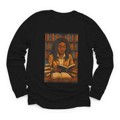 Melanin Girl Locs Book Lover Librarian Teacher Student Youth Long Sleeve Tee - Bookorys AU