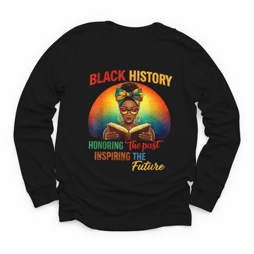Melanin Honoring Past Inspiring Pride Book Month Youth Long Sleeve Tee - Bookorys