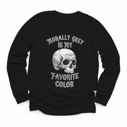 Morally Grey Is My Favorite Color Bookish Skull Youth Long Sleeve Tee - Bookorys CA