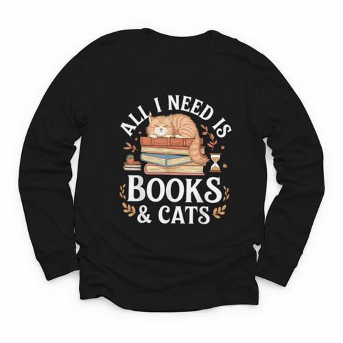 All I Need Is Books And Cats Reading Youth Long Sleeve Tee - Bookorys CA