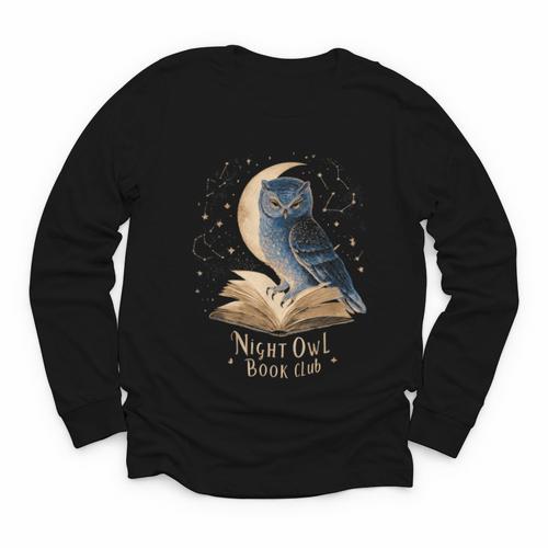 Night Owl Book Club Crescent Moon Late Night Reading Youth Long Sleeve Tee - Bookorys
