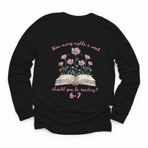 How Many Nights Reading 67 Meme Floral Book Lover Teacher Youth Long Sleeve Tee - Bookorys