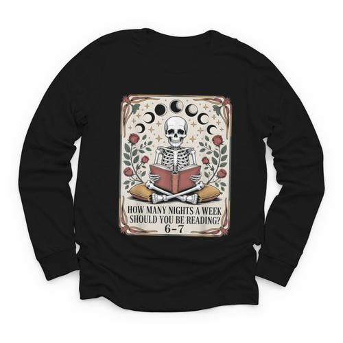 How Many Nights Reading Meme 6 7 Book Lover Youth Long Sleeve Tee - Bookorys
