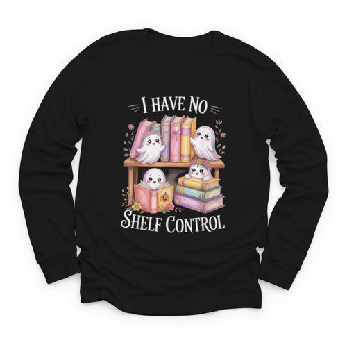 I Have No Shelf Control Ghost Reading Books Pun Youth Long Sleeve Tee - Bookorys