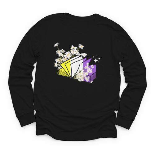 Non-Binary Book Lover Nonbinary Daisy LGBT Reading Pride Youth Long Sleeve Tee - Bookorys UK