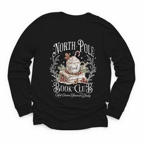 North Pole Book Club Hot Cocoa Served Daily Youth Long Sleeve Tee - Bookorys