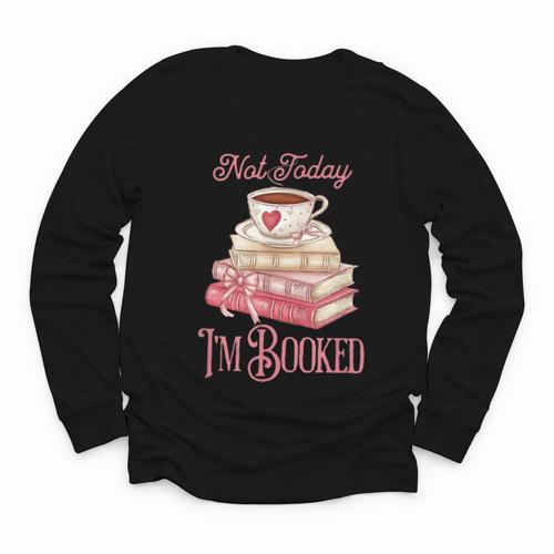 Not Today I'm Booked Book Lover Book Stack Coquette Bow Youth Long Sleeve Tee - Bookorys AU