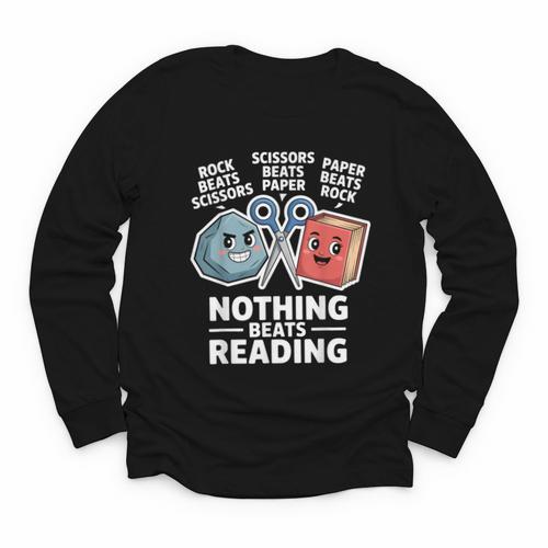 Nothing Beats Reading Rock Paper Scissors Book Lover Youth Long Sleeve Tee - Bookorys