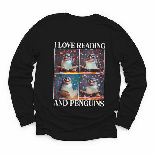 Penguin Love Reading And Penguins Child Book Lover Youth Long Sleeve Tee - Bookorys