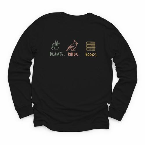 Plants Birds Books Lover Bird Watching Outfit For Bird Nerd Youth Long Sleeve Tee - Bookorys UK