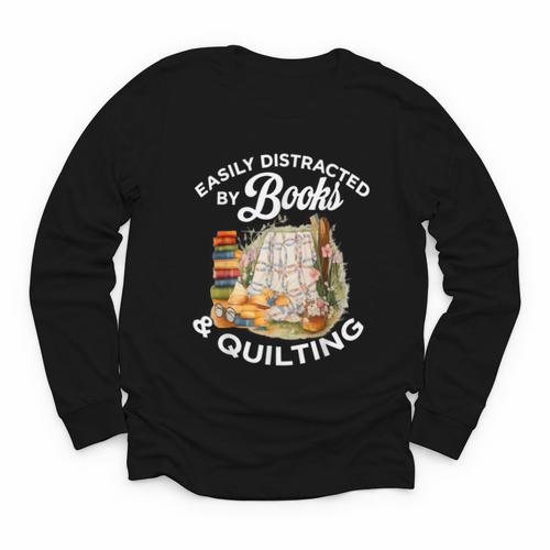 Quilting Sewing Machine Quilter Easily Distracted By Book Youth Long Sleeve Tee - Bookorys CA