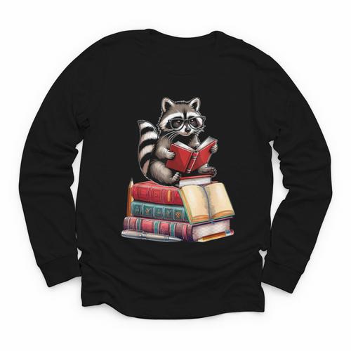 Raccoon Reading Books Matching Bookworm Readers Librarian Youth Long Sleeve Tee - Bookorys
