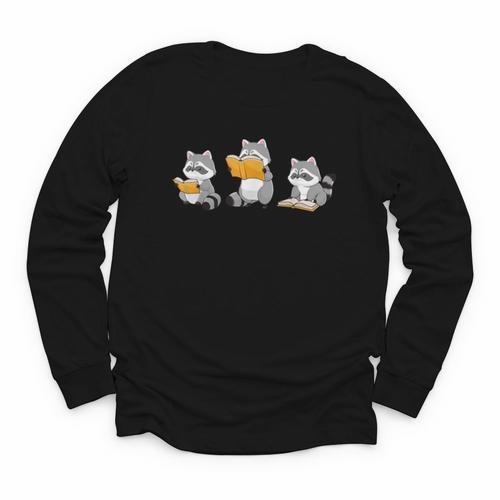 Raccoons Reading Books Raccoon Bookish Bookworm Raccoon Book Youth Long Sleeve Tee - Bookorys