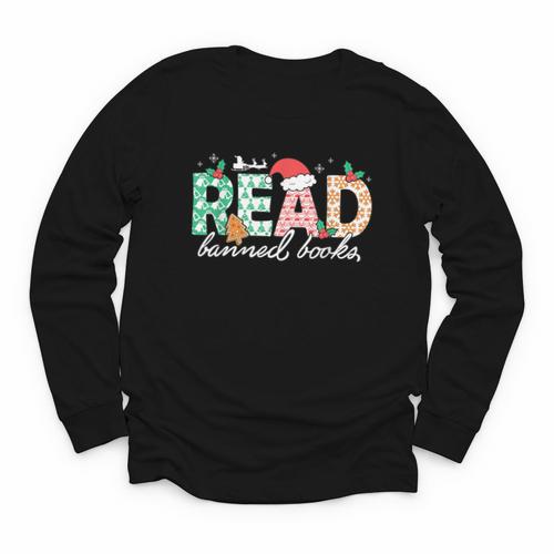 Read Banned Books Christmas Holiday Youth Long Sleeve Tee - Bookorys AU
