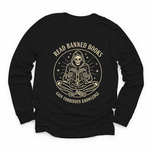 Read Banned Books Gain Forbidden Knowledge Skeleton Youth Long Sleeve Tee - Bookorys