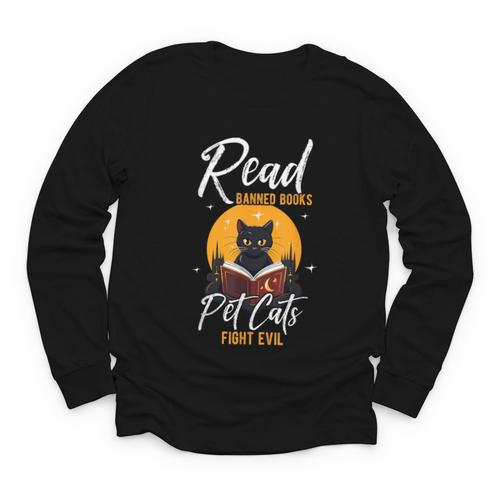 Read Banned Books Pet Cats Fight Evil Read Banned Reader Youth Long Sleeve Tee - Bookorys