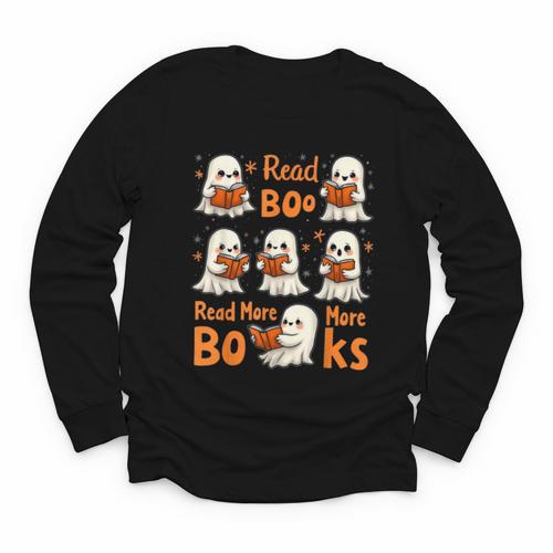 Read Boo KS Read More Bo KS Cute Ghost Reading Book Youth Long Sleeve Tee - Bookorys DE