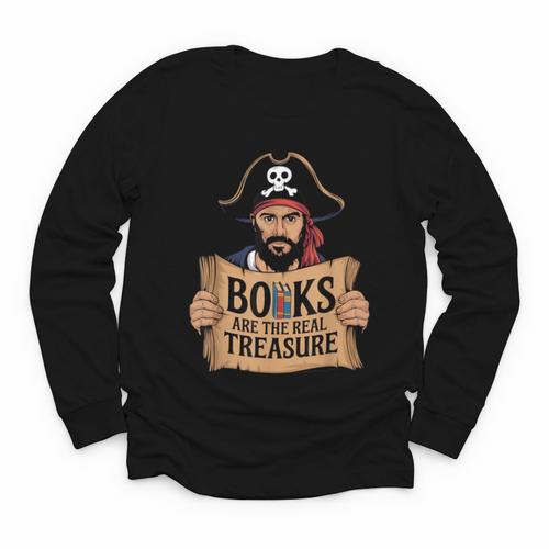 Read Book Reader Library Reading Librarian Pirate Bookworm Youth Long Sleeve Tee - Bookorys