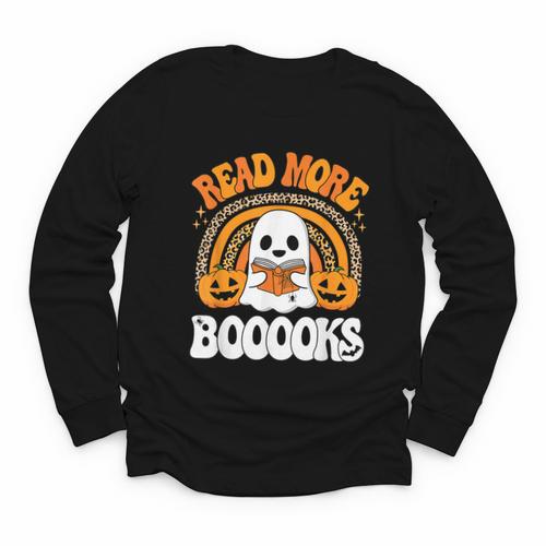 Read More Books Booooks Ghost Pumpkin Cute Teacher Halloween Youth Long Sleeve Tee - Bookorys AU