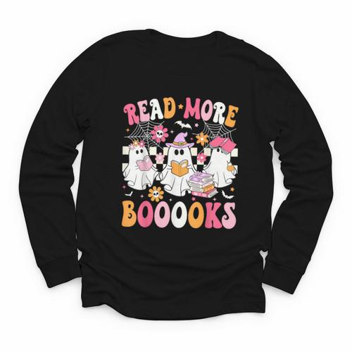 Read More Books Ghosts Reading Book Teacher Halloween Youth Long Sleeve Tee - Bookorys