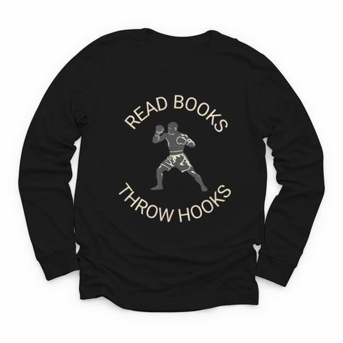 Read Books Throw Hooks Boxing Literacy Shirt Youth Long Sleeve Tee - Bookorys