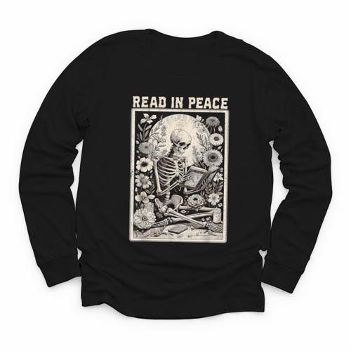 Read In Peace Skeleton Book Lover Bookworm Book Youth Long Sleeve Tee - Bookorys