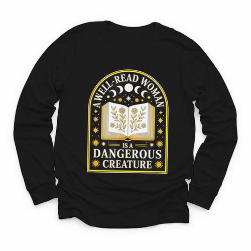 A Well Read Woman Is A Dangerous Creature For Book Lovers Youth Long Sleeve Tee - Bookorys