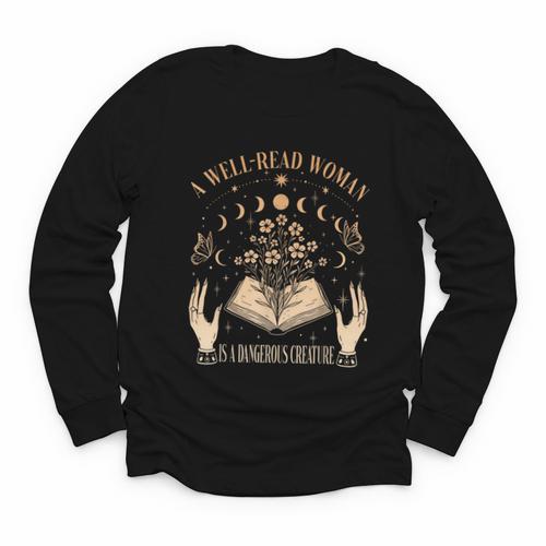 A Well Read Woman Is A Dangerous Creature Reading Book Lover Youth Long Sleeve Tee - Bookorys