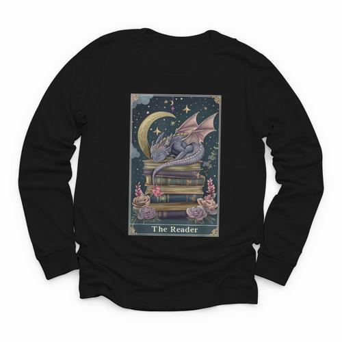 The Reader Tarot Card Book Dragon Romantasy Fantasy Bookish Youth Long Sleeve Tee - Bookorys