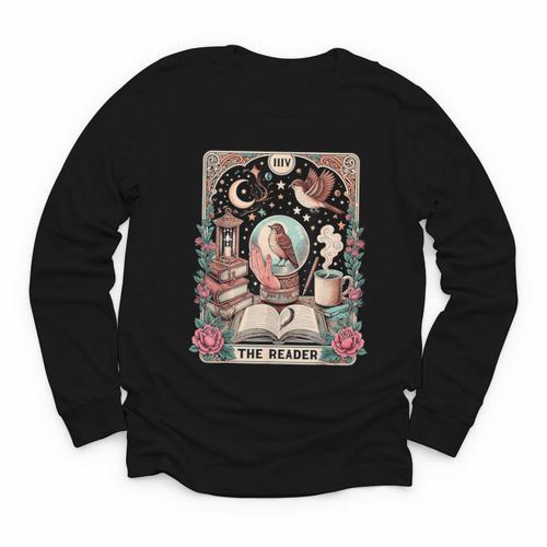 The Reader Tarot Card Shirt Bird Book Lover Bookworm Youth Long Sleeve Tee - Bookorys CA